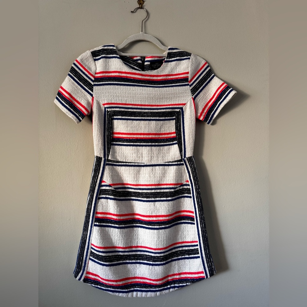 Topshop Petite cream, blue and orange Striped Mini Dress